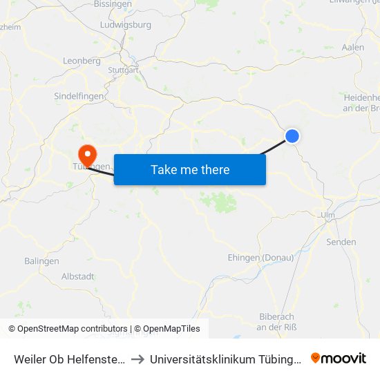 Weiler Ob Helfenstein to Universitätsklinikum Tübingen map