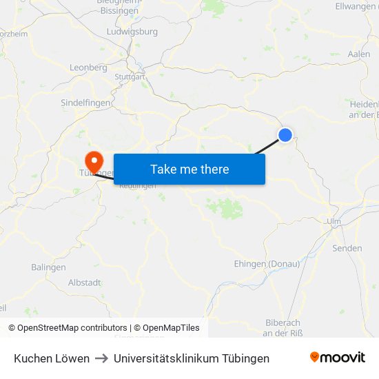 Kuchen Löwen to Universitätsklinikum Tübingen map