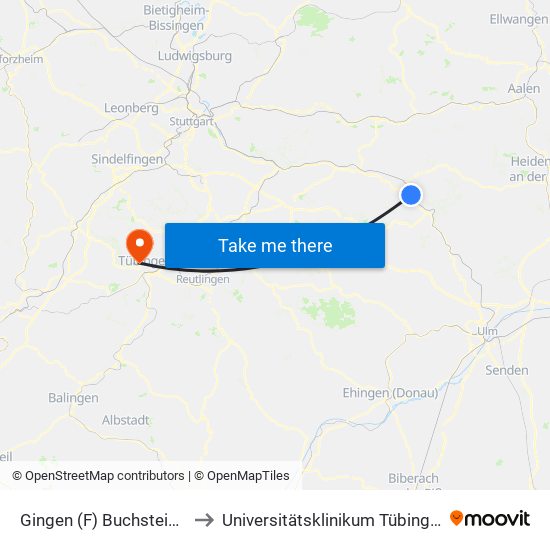 Gingen (F) Buchsteiner to Universitätsklinikum Tübingen map