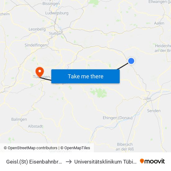 Geisl.(St) Eisenbahnbrücke to Universitätsklinikum Tübingen map