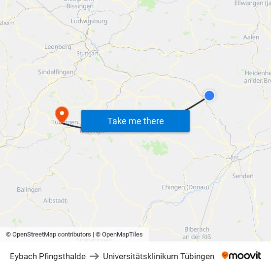 Eybach Pfingsthalde to Universitätsklinikum Tübingen map