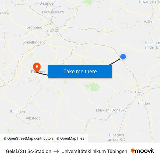 Geisl.(St) Sc-Stadion to Universitätsklinikum Tübingen map