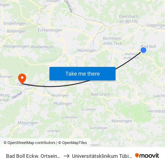 Bad Boll Eckw. Ortseingang to Universitätsklinikum Tübingen map