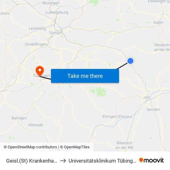 Geisl.(St) Krankenhaus to Universitätsklinikum Tübingen map