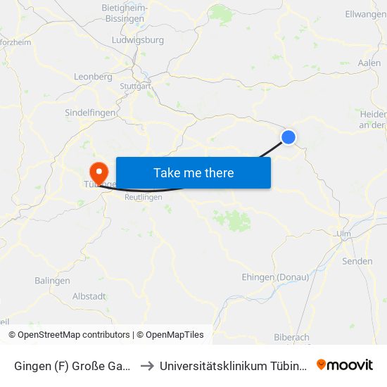 Gingen (F) Große Gasse to Universitätsklinikum Tübingen map
