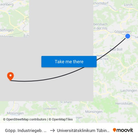 Göpp. Industriegeb. Ost to Universitätsklinikum Tübingen map