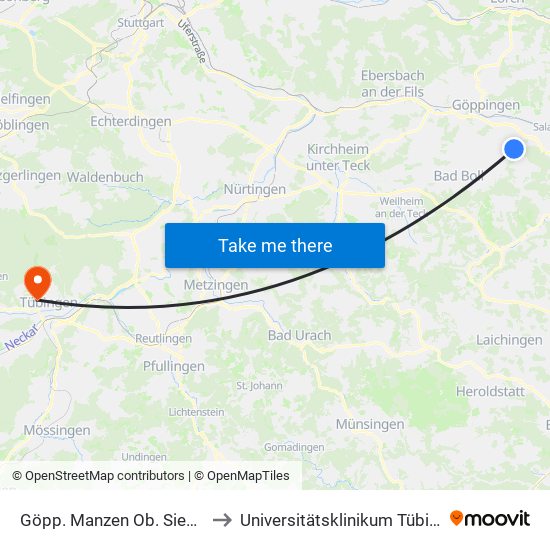 Göpp. Manzen Ob. Siedlung to Universitätsklinikum Tübingen map