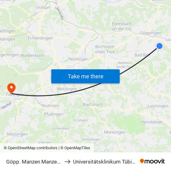 Göpp. Manzen Manzenstr. to Universitätsklinikum Tübingen map