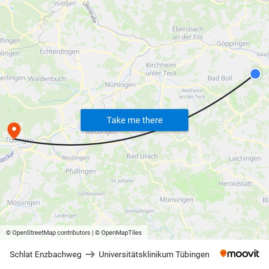Schlat Enzbachweg to Universitätsklinikum Tübingen map