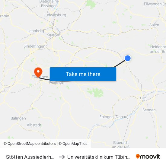 Stötten Aussiedlerhöfe to Universitätsklinikum Tübingen map