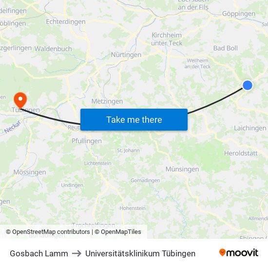 Gosbach Lamm to Universitätsklinikum Tübingen map