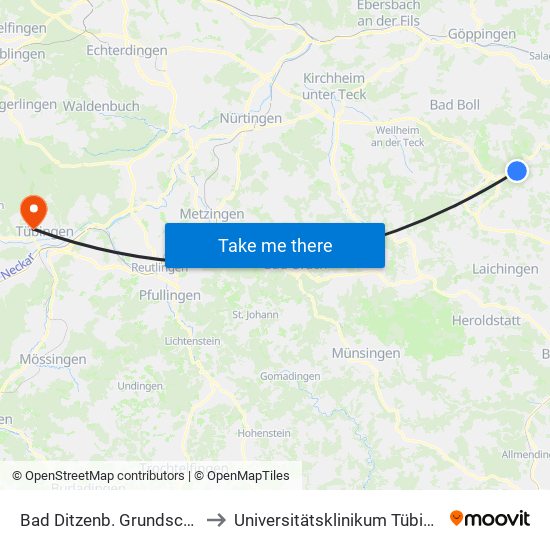 Bad Ditzenb. Grundschule to Universitätsklinikum Tübingen map