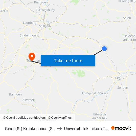 Geisl.(St) Krankenhaus (Seebach) to Universitätsklinikum Tübingen map