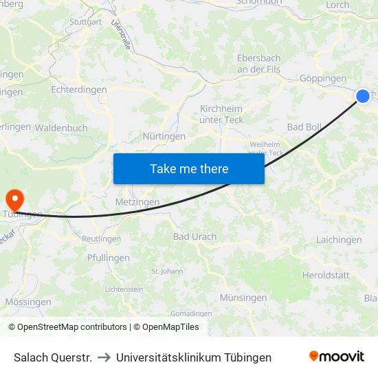 Salach Querstr. to Universitätsklinikum Tübingen map
