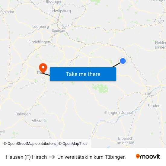 Hausen (F) Hirsch to Universitätsklinikum Tübingen map