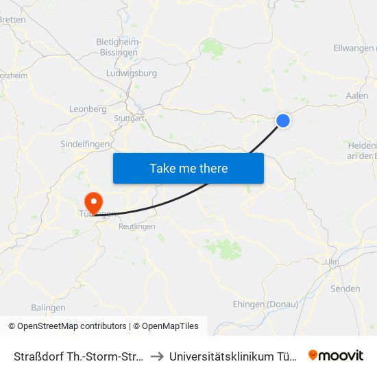 Straßdorf Th.-Storm-Str./Sdlg to Universitätsklinikum Tübingen map