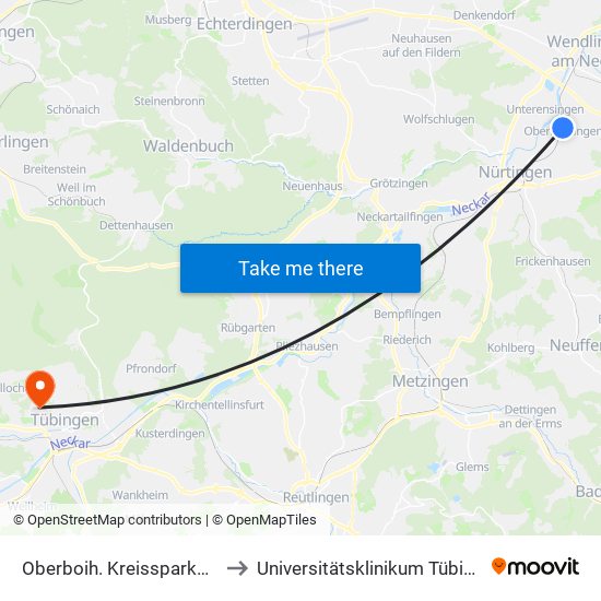 Oberboih. Kreissparkasse to Universitätsklinikum Tübingen map