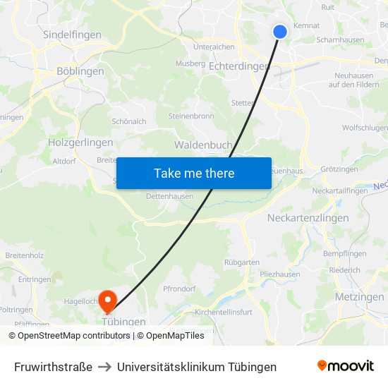 Fruwirthstraße to Universitätsklinikum Tübingen map