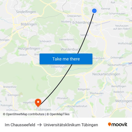 Im Chausseefeld to Universitätsklinikum Tübingen map