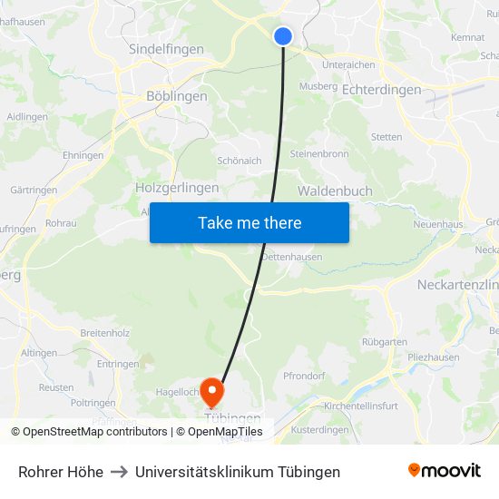 Rohrer Höhe to Universitätsklinikum Tübingen map