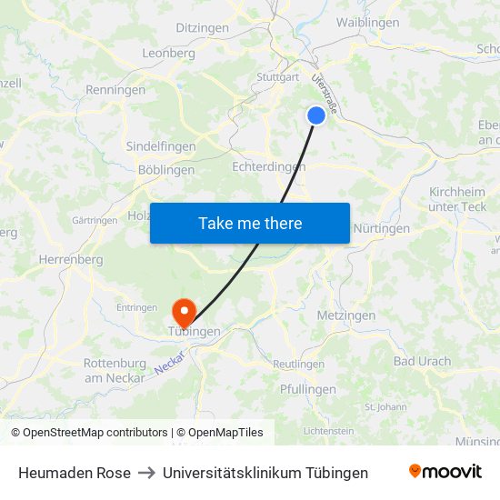 Heumaden Rose to Universitätsklinikum Tübingen map