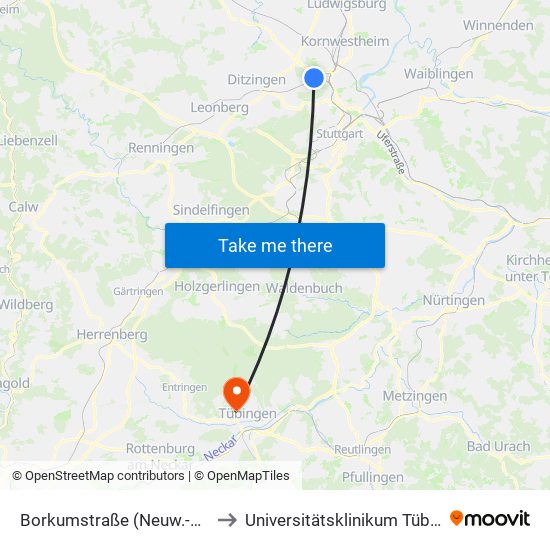 Borkumstraße (Neuw.-Siedl.) to Universitätsklinikum Tübingen map