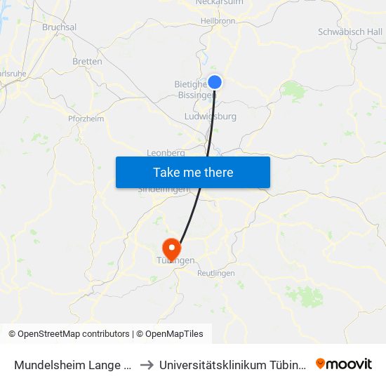 Mundelsheim Lange Str. to Universitätsklinikum Tübingen map