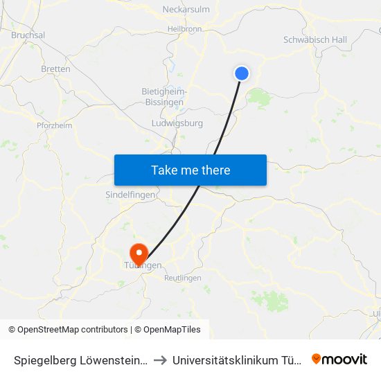 Spiegelberg Löwensteiner Str. to Universitätsklinikum Tübingen map
