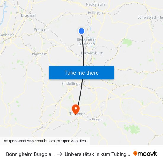 Bönnigheim Burgplatz to Universitätsklinikum Tübingen map