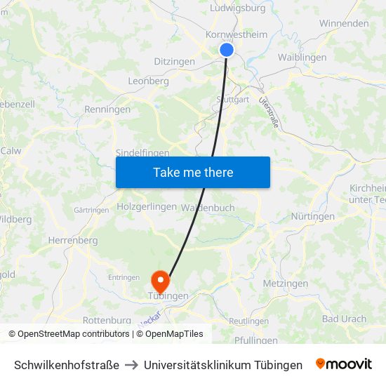 Schwilkenhofstraße to Universitätsklinikum Tübingen map