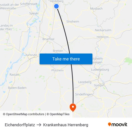 Eichendorffplatz to Krankenhaus Herrenberg map