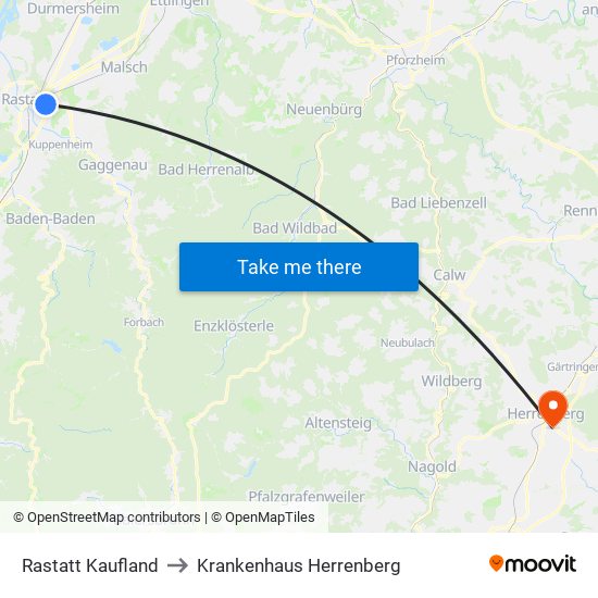 Rastatt Kaufland to Krankenhaus Herrenberg map