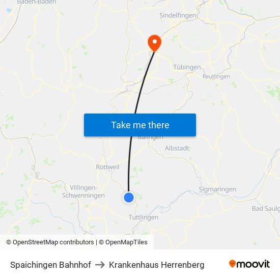 Spaichingen Bahnhof to Krankenhaus Herrenberg map