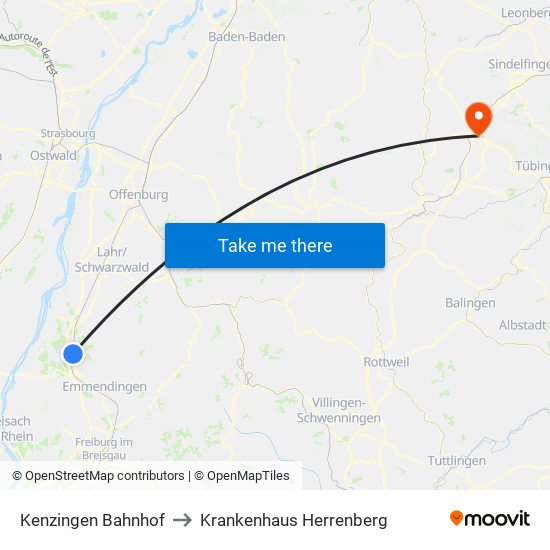 Kenzingen Bahnhof to Krankenhaus Herrenberg map