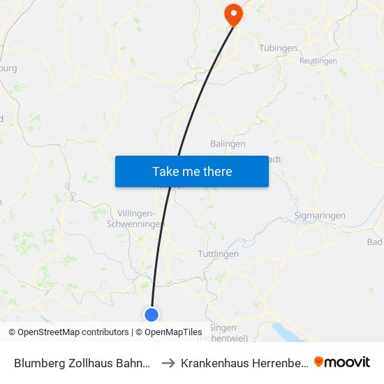 Blumberg Zollhaus Bahnhof to Krankenhaus Herrenberg map