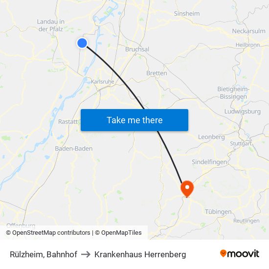 Rülzheim, Bahnhof to Krankenhaus Herrenberg map