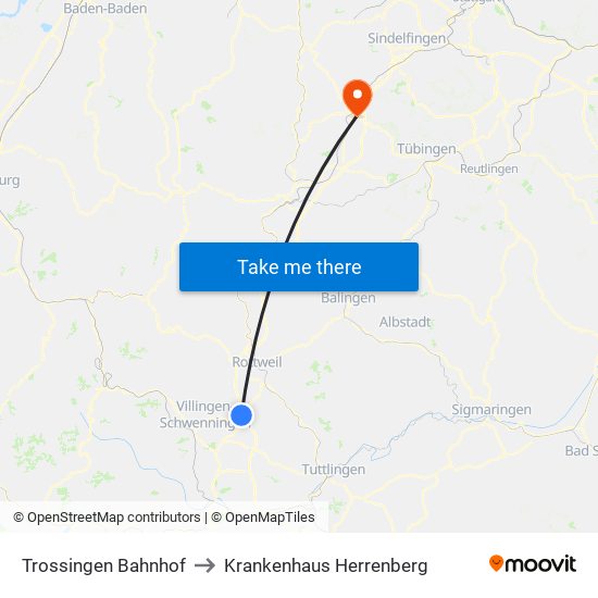 Trossingen Bahnhof to Krankenhaus Herrenberg map