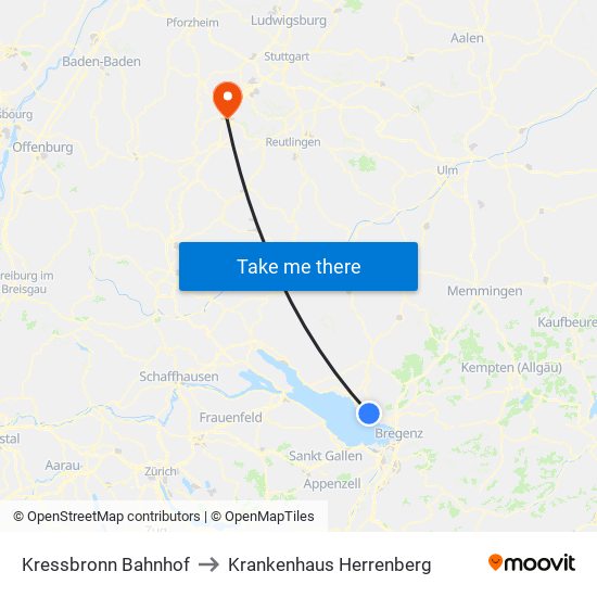 Kressbronn Bahnhof to Krankenhaus Herrenberg map