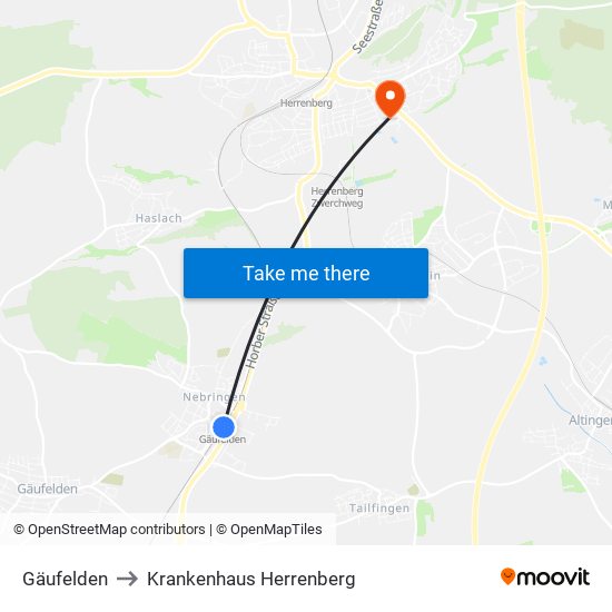 Gäufelden to Krankenhaus Herrenberg map