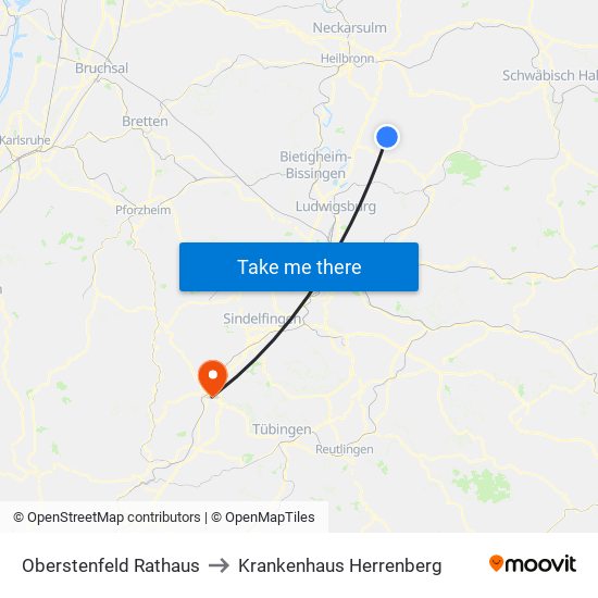 Oberstenfeld Rathaus to Krankenhaus Herrenberg map