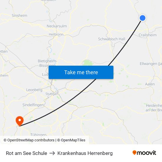 Rot am See Schule to Krankenhaus Herrenberg map