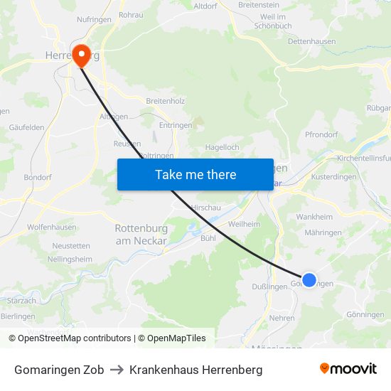 Gomaringen Zob to Krankenhaus Herrenberg map