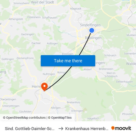 Sind. Gottlieb-Daimler-Schule to Krankenhaus Herrenberg map
