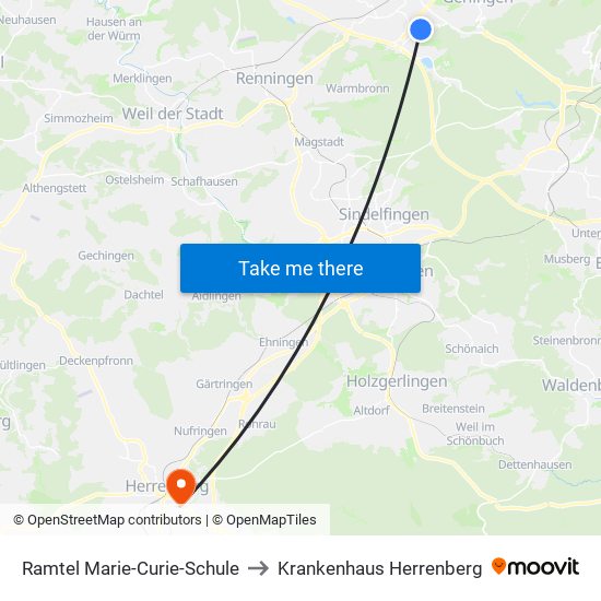 Ramtel Marie-Curie-Schule to Krankenhaus Herrenberg map