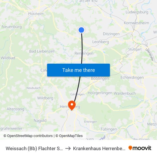 Weissach (Bb) Flachter Str. to Krankenhaus Herrenberg map
