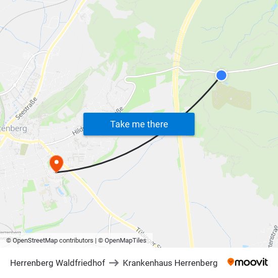 Herrenberg Waldfriedhof to Krankenhaus Herrenberg map