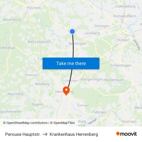 Perouse Hauptstr. to Krankenhaus Herrenberg map