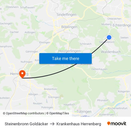 Steinenbronn Goldäcker to Krankenhaus Herrenberg map