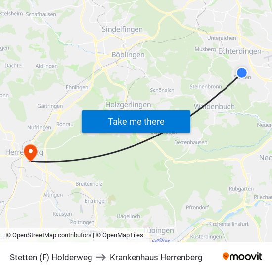 Stetten (F) Holderweg to Krankenhaus Herrenberg map