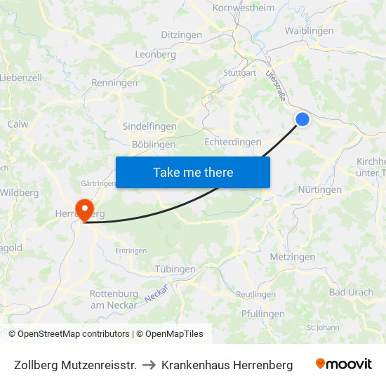 Zollberg Mutzenreisstr. to Krankenhaus Herrenberg map